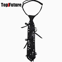 Women Men Punk Y2K Girl Couple Gothic Lazy Versatile Handsome Trendy Personality JK bow lock Tie Adjustable Rivet Pre-Tied Ties