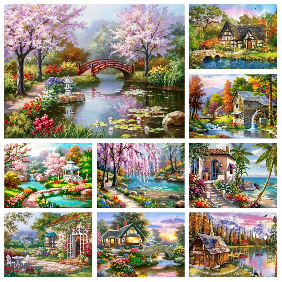 Schöne ländliche Haus landschaft 5d Diamant malerei volle runde Bohrer Landschaft Landschaft Mosaik