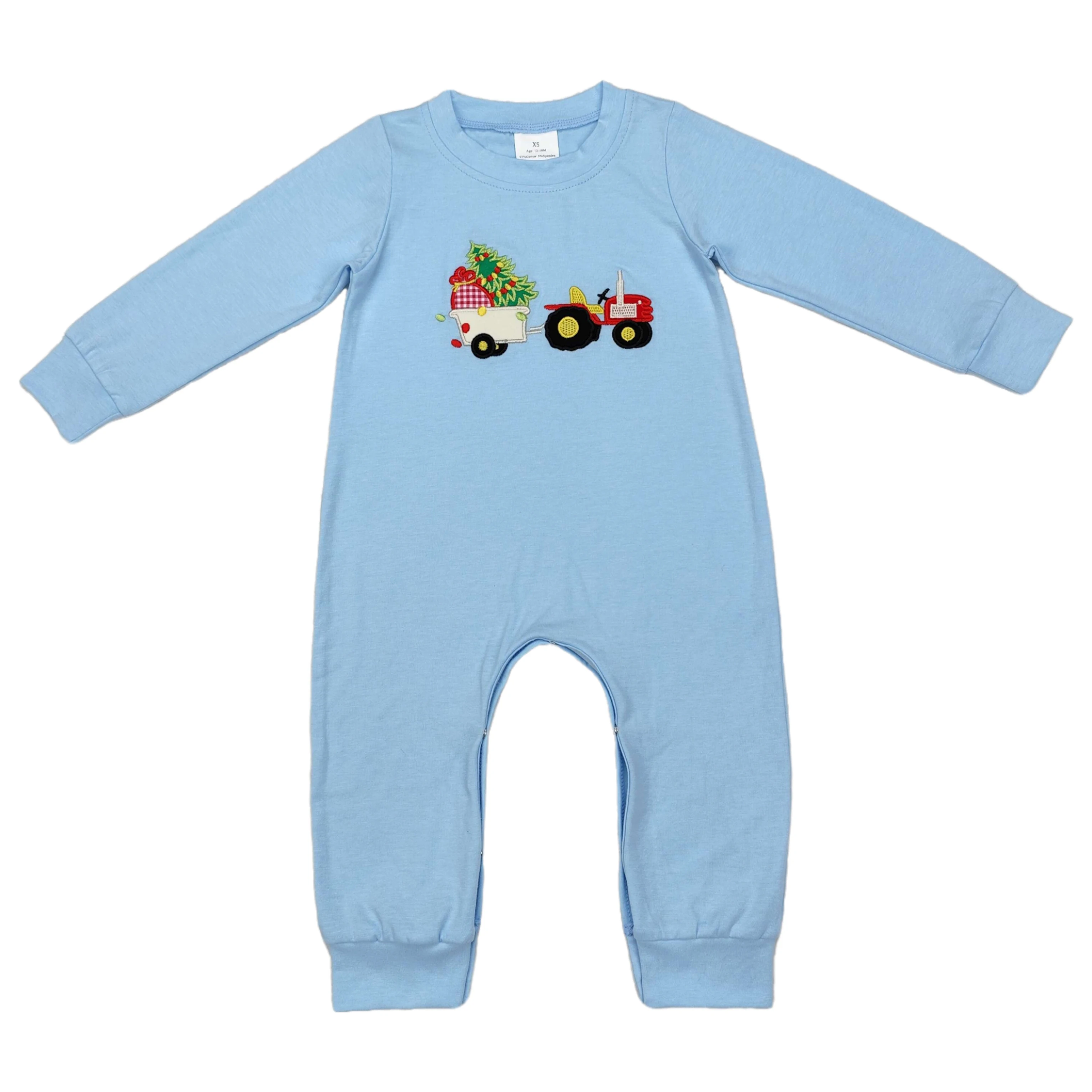 Wholesale Newborn Coverall Bodysuit Long Sleeves Jumpsuit Baby Boy Toddler Embroidery Christmas Tree Kids One-piece Romper