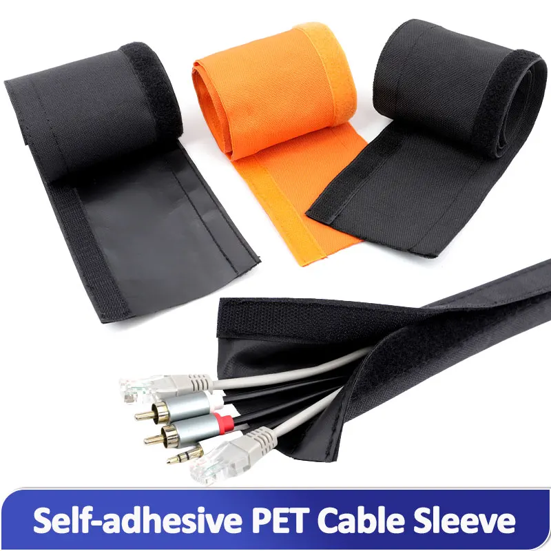 Self Adhesive PET Cable Sleeve 16-100mm Reusable Braided Waterproof Nylon Harness Sheath Cord Automotive DIY Protector Organizer