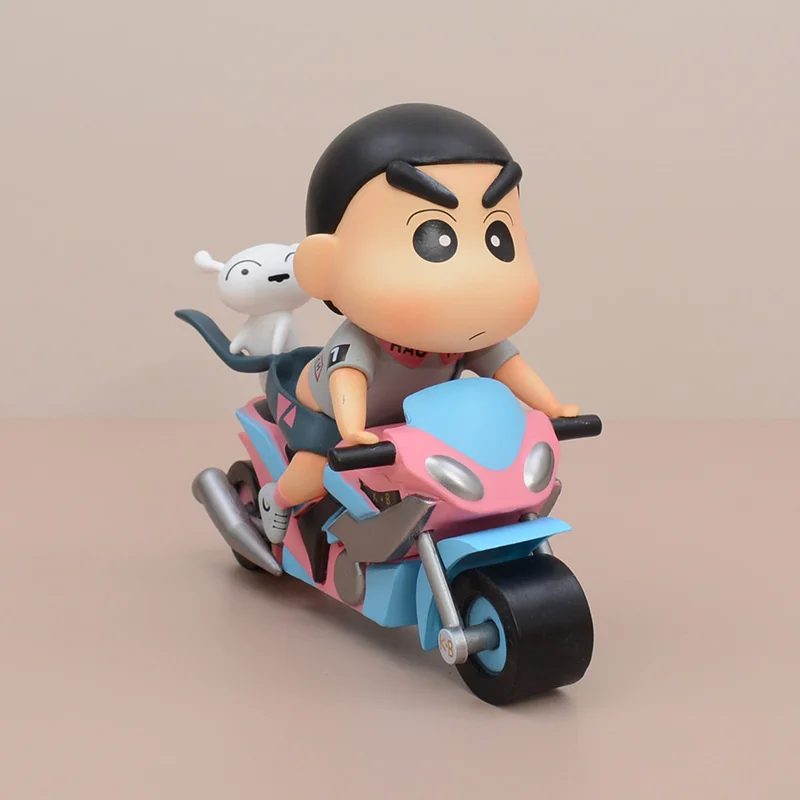 

New Kawaii Anime Crayon Shin chan Nohara Shinnosuke Motorcycle Shin chan Racing Shin chan Little White Ornament Boxed Model