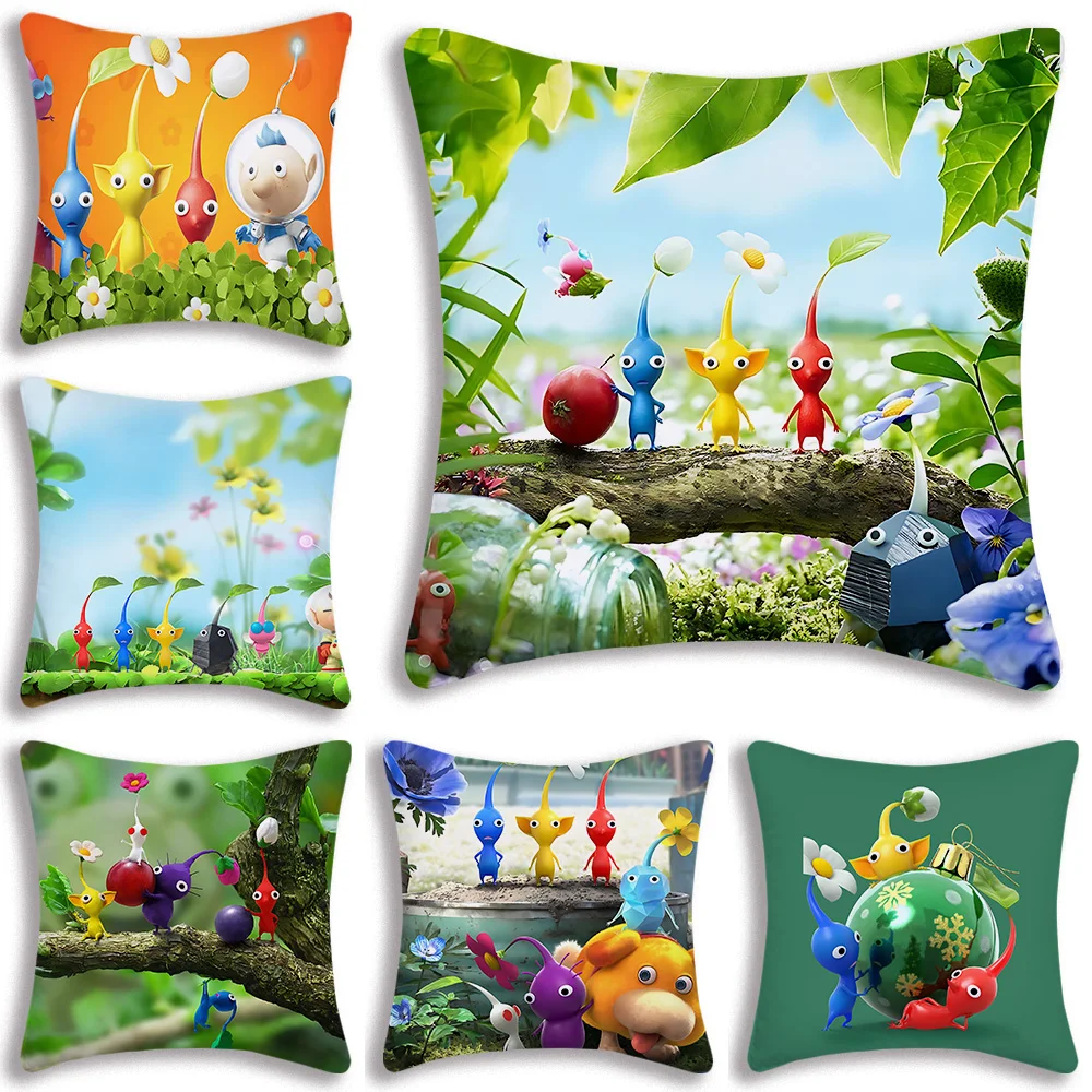 Pillow Covers Cartoon Anime P-PikminS Sofa Decorative Home Double-sided Printing Short Plush Cute Cushion Cover