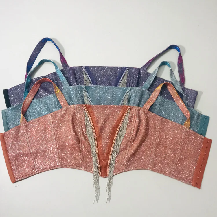 

Сексуальный клубный женский укороченный топ с бахромой, блестящий жилет, облегающий уличный жилет из полиэстера или длина, цвет