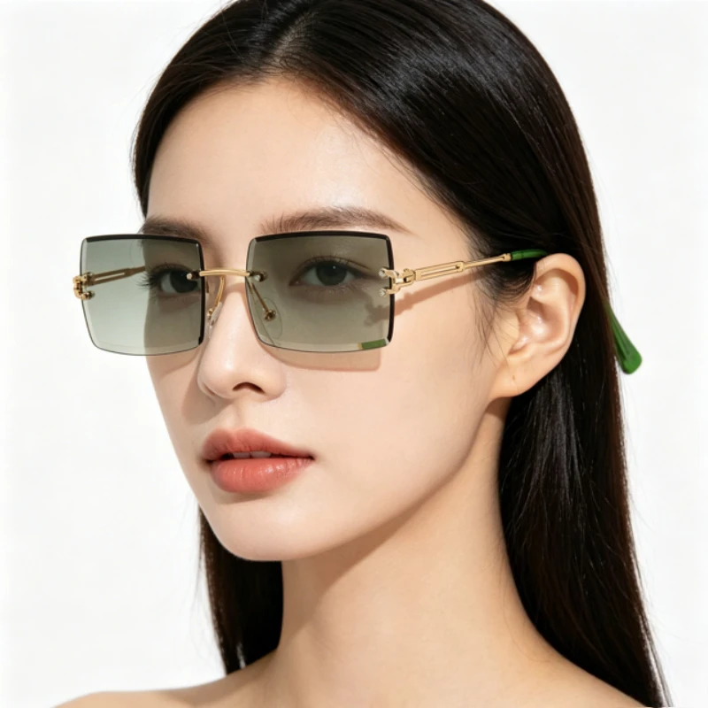 

Fashion Frameless Square Sunglasses Gradient Colors Trendy Photo-ready and Stylishly Shaped Glasses Summer Traveling Sunshades
