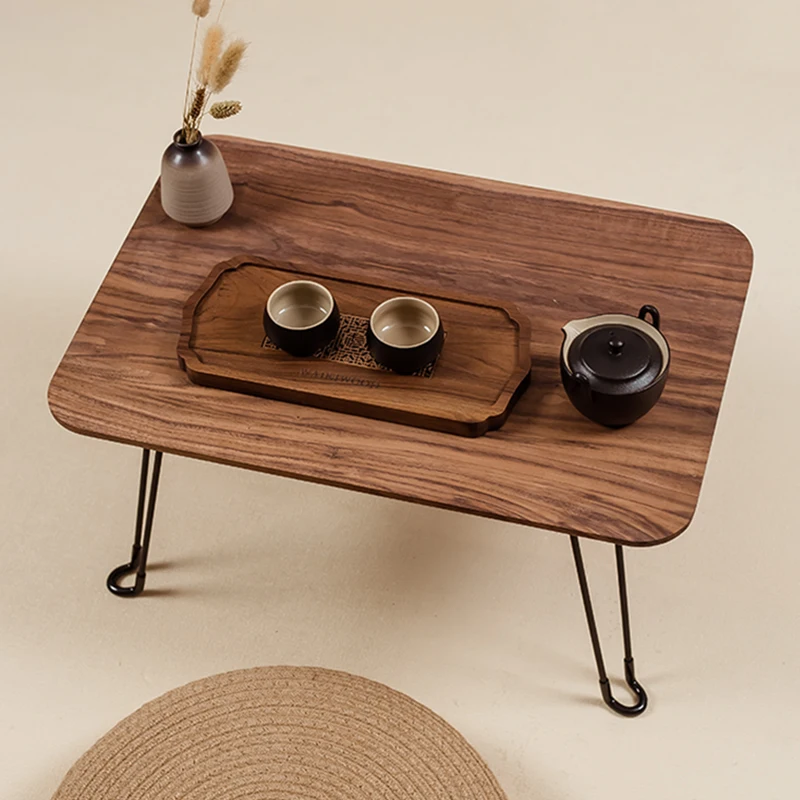 

Black walnut solid wood folding small square bay window table lazy camping tatami tea table kang several