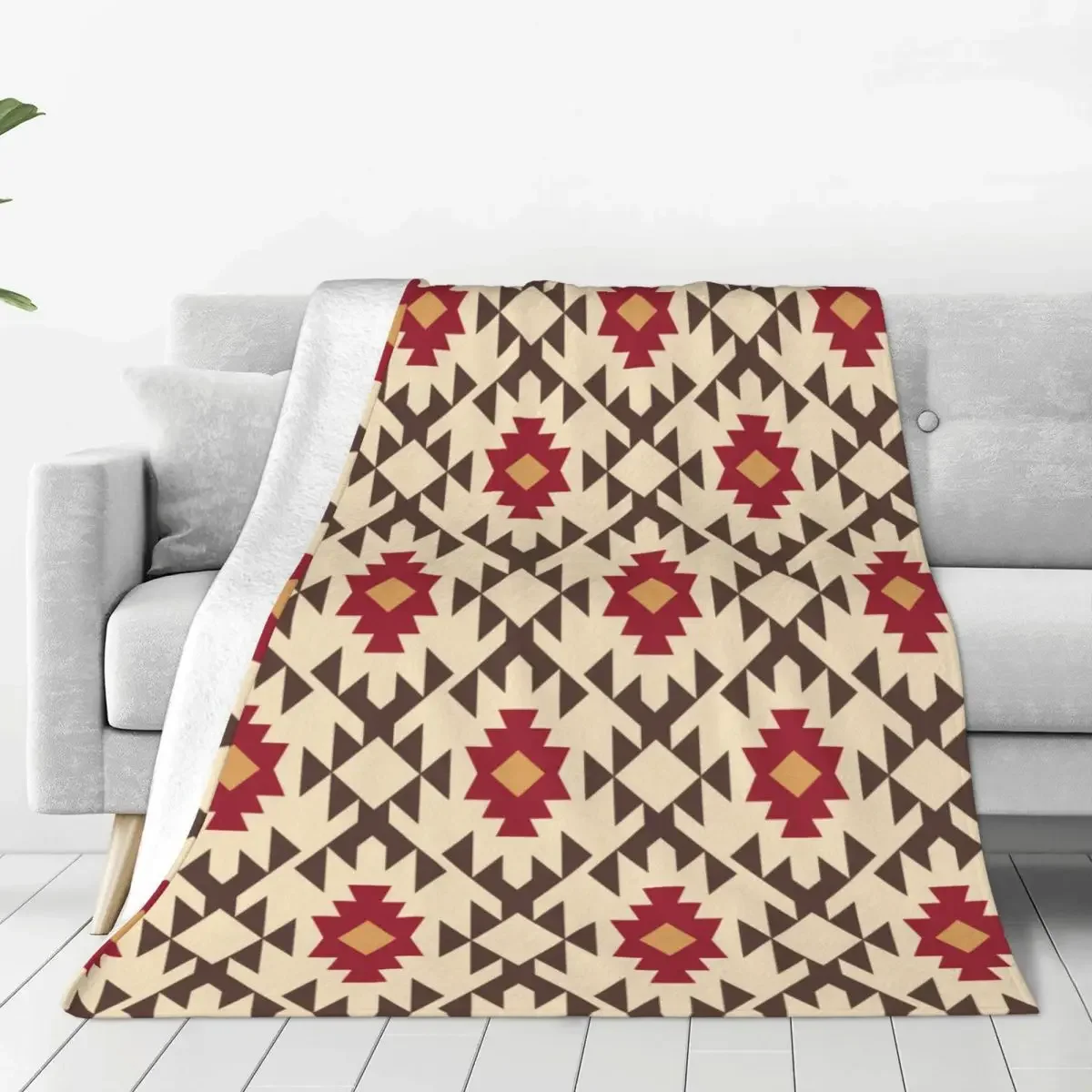 Navajo Aztec Ethnic Blanket Fleece Print Tribal Southwestern Comfortable Ultra-Soft Blankets for Home Bedroom Bedding Throws