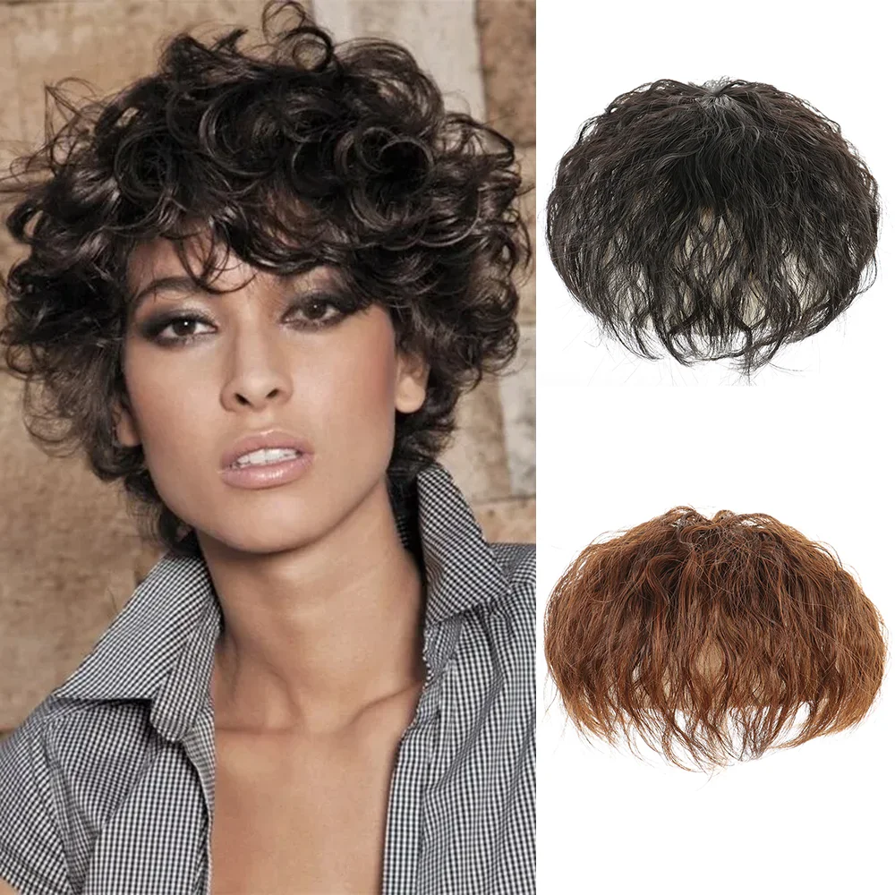 Synthetic Curly Hair Topper With Hair Bangs Synthetic Hair Clip In Hair Extensions For Daily Use Hair Accessories