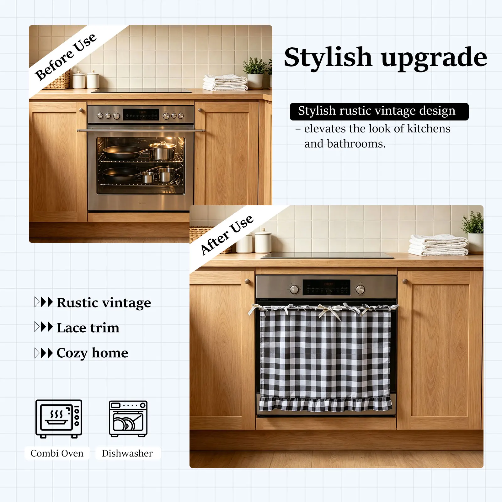 Oven Skirt Farmhouse Plaid Oven Curtain Country Kitchen Decor Stove Cover Cabinet Panel Privacy Screen