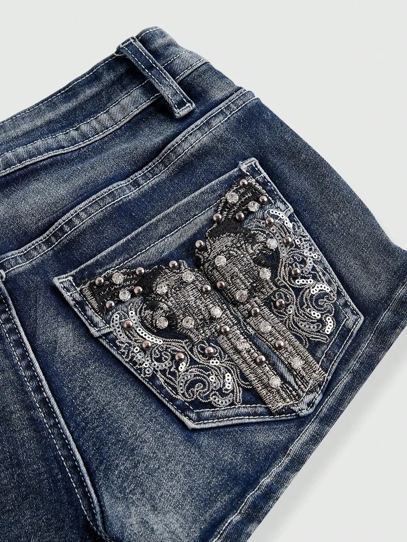 Low Rise Distressed Denim Shorts image 6