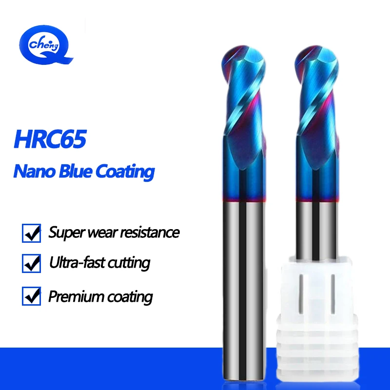 

HRC65 Blue Titanium Coating Carbide Endmill Ball Nose CNC Router Bits For Engraving Trimming Stainless Steel Cutting Tool