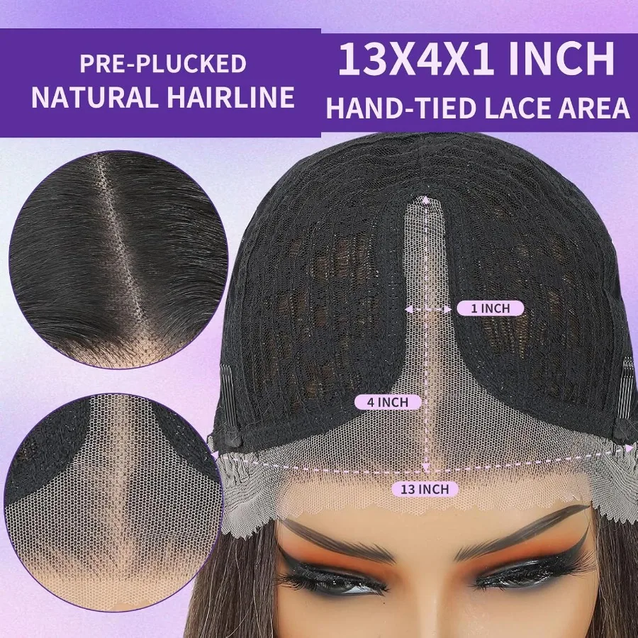 باروكة أمامية من الدانتيل الاصطناعي ملابس منتفخة مسبقًا شعر مستعار بدون صمغ 13X4X1 بوصة شعر مستعار عالي الدقة بطبقات من الدانتيل شعر مستعار مسبقًا مبيض مسبقًا