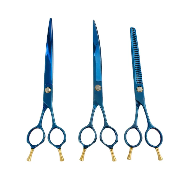 8.5 7.5 Inch Blue 440C Steel Pet Grooming Scissors Shears Dogs Cats Salon Sets Kits Titanium 8.0 Chain Ball Bearing Screw
