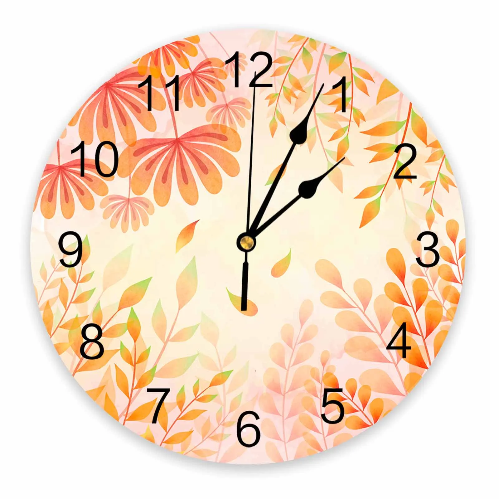 Thanksgiving Autumn Plant Leaves Shrubs Gradual Printed Wall Clock Modern Silent Clock Living Room Home Decor Wall Hanging Watch