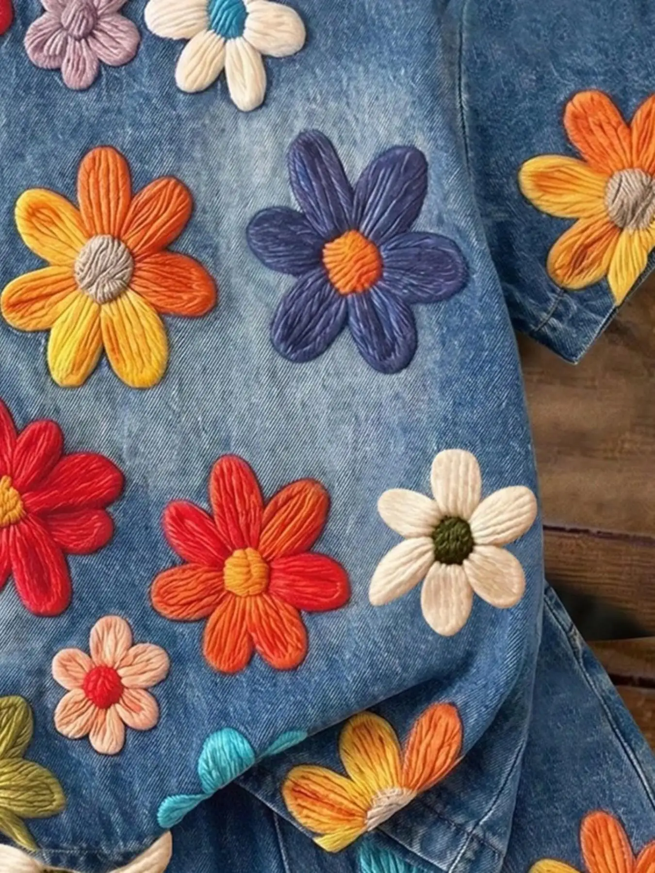 Freizeitoutfit für Mädchen, zweiteiliges Set aus kurzärmeligem Oberteil und Shorts im Denim-Optik-Stil, mehrere Farben, Blumendruck-Set geeignet für Mädchen über 3 Jahre, geeignet für Zuhause, Ausflüge, Reisen und Schulkleidung. – Detail 4