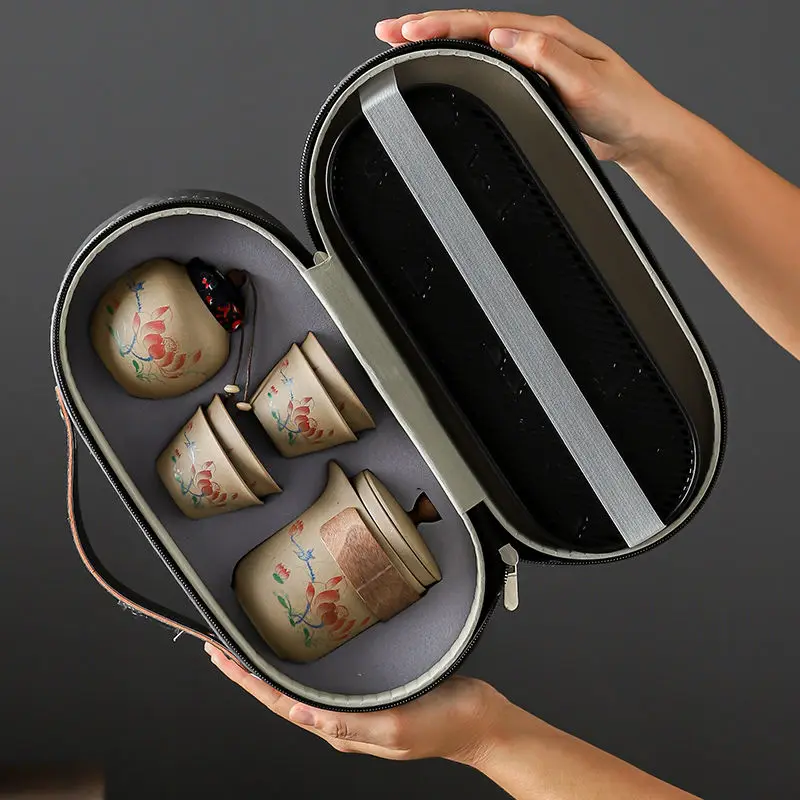 

Travel Kung fu tea set small set Portable outdoor camping camping tea equipment ceramic teapot quick cup