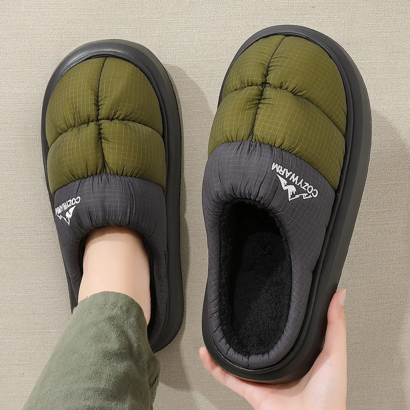 Large Size Waterproof Cotton Slippers Men's Winter Indoor Home Anti-slip Thick Bottom Slippers Men's Outdoor Wearable