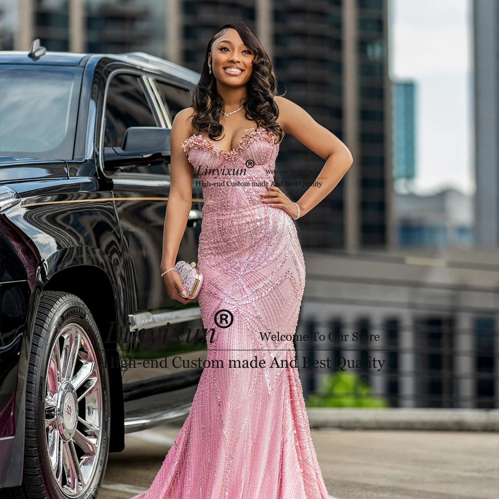 

Eleganr Beading Crystal Prom Dresses 2025 Sequin Glitter Mermaid Sweetheart Wedding Party Gown Customized vestidos de festa