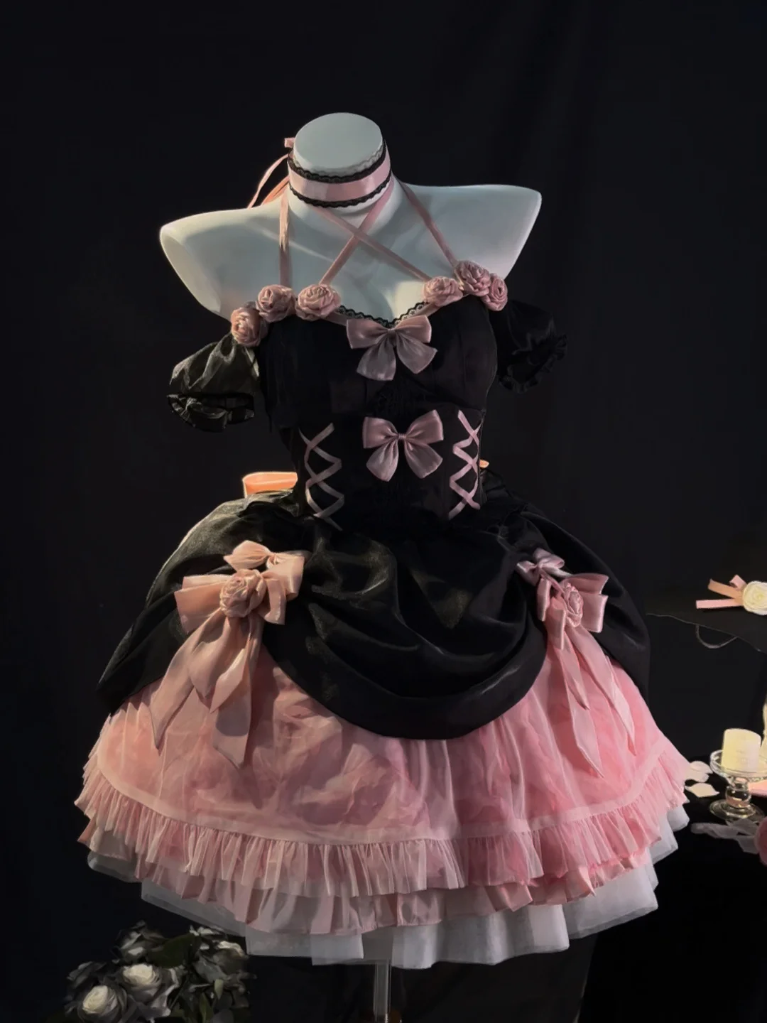 

Japanese Victorian Gothic Black Pink Rose Lolita Dress Flower Wedding Dress For Princess Holiday Party And Hot Princess Dress