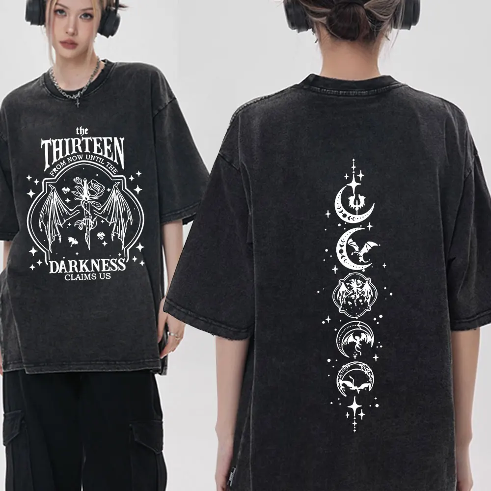 

Retro Harajuku Basgiath War College Double-sided Print Washing T-shirt Men Fourth Wings Fashion Gothic Wash Vintage T Shirts