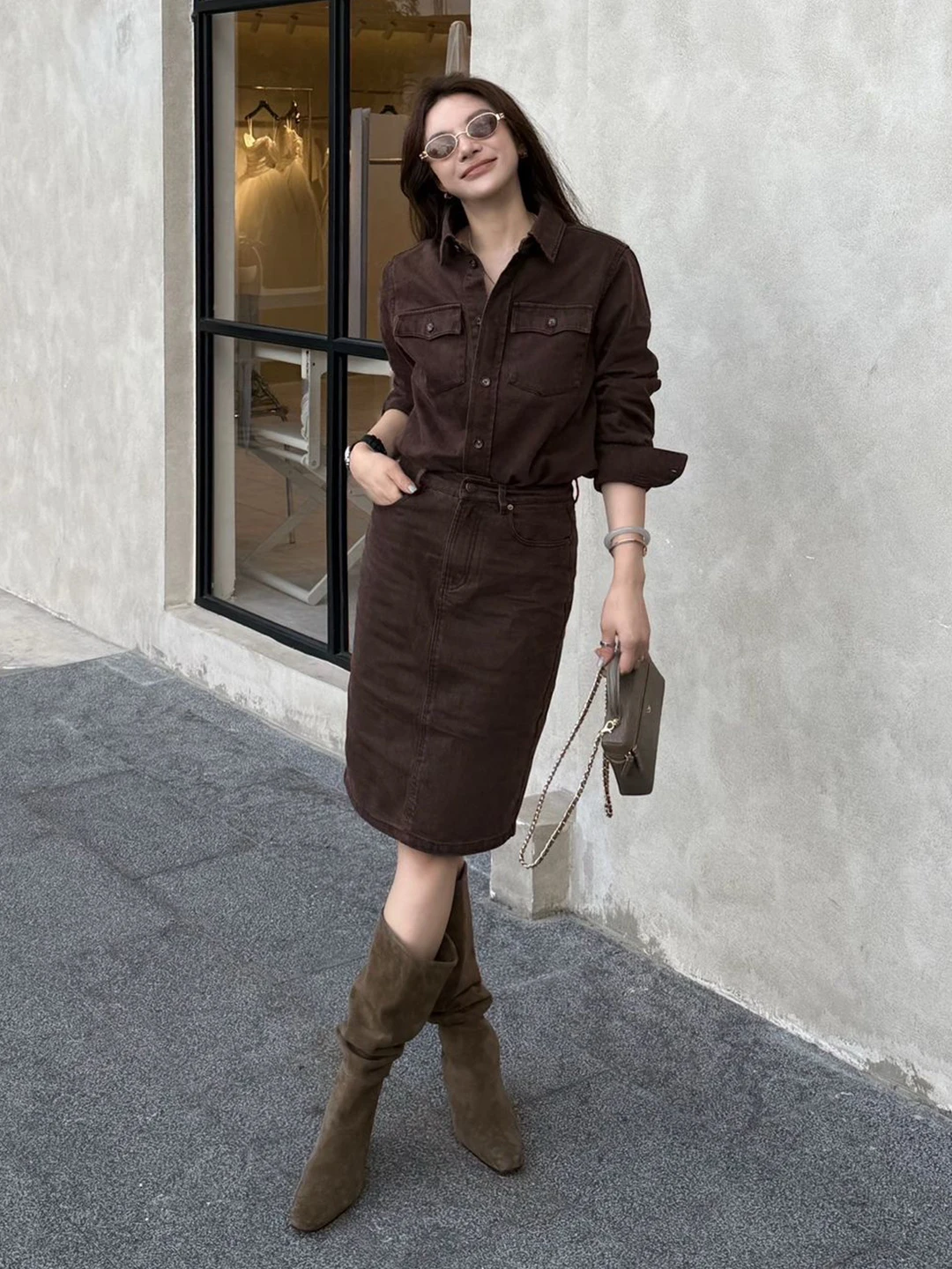 Elegant Slimming Shirt And Skirt Set Women's Autumn Fashion Casual Loose Fit Classic Preppy Style Two Piece Suit for Office A...
