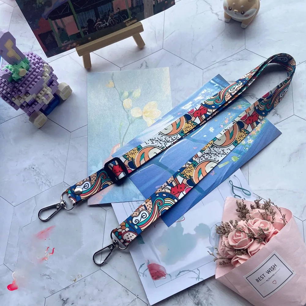 

Portable Nylon Mobile Phone Lanyard Pattern Design Adjustable Straps Handbag Wide Colored Straps Mobile Phone Rope for Unisex