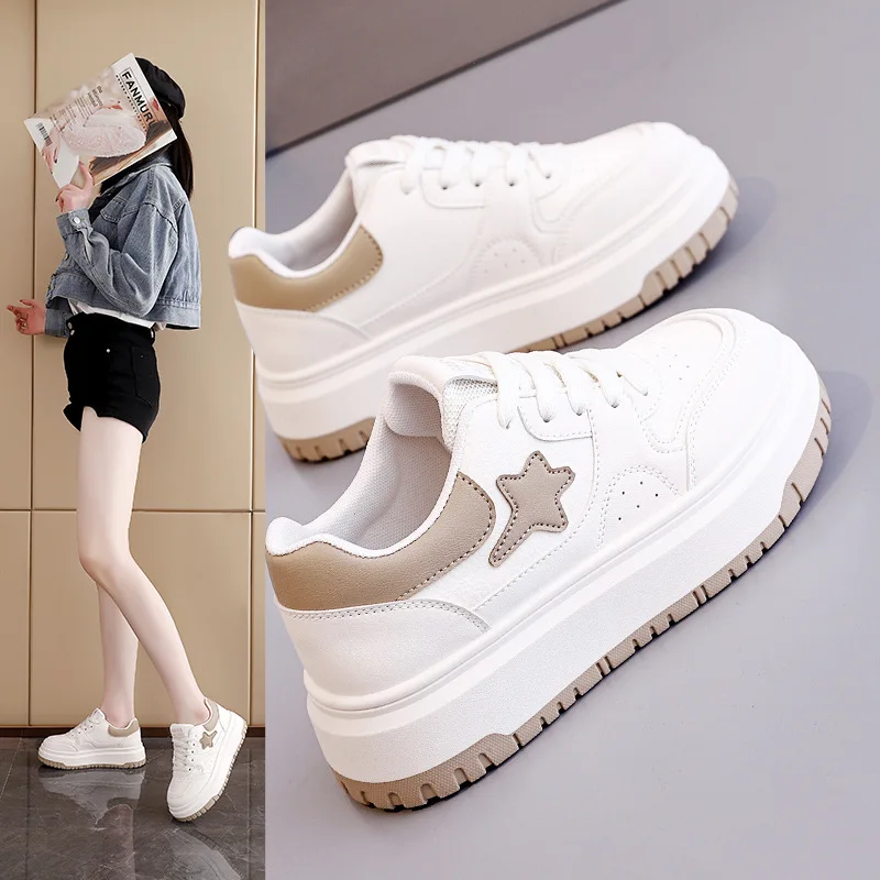 

2025 New Women Platform Sneakers Star Design Lace Up Skateboard Flat Outdoor Comfortable Running Shoes Tennis Jogging Sneakers