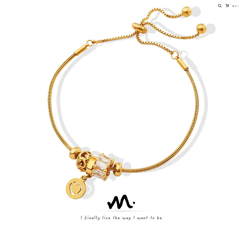 

New ins personality trend zircon pull-up buckle bracelet titanium steel women's jewelry