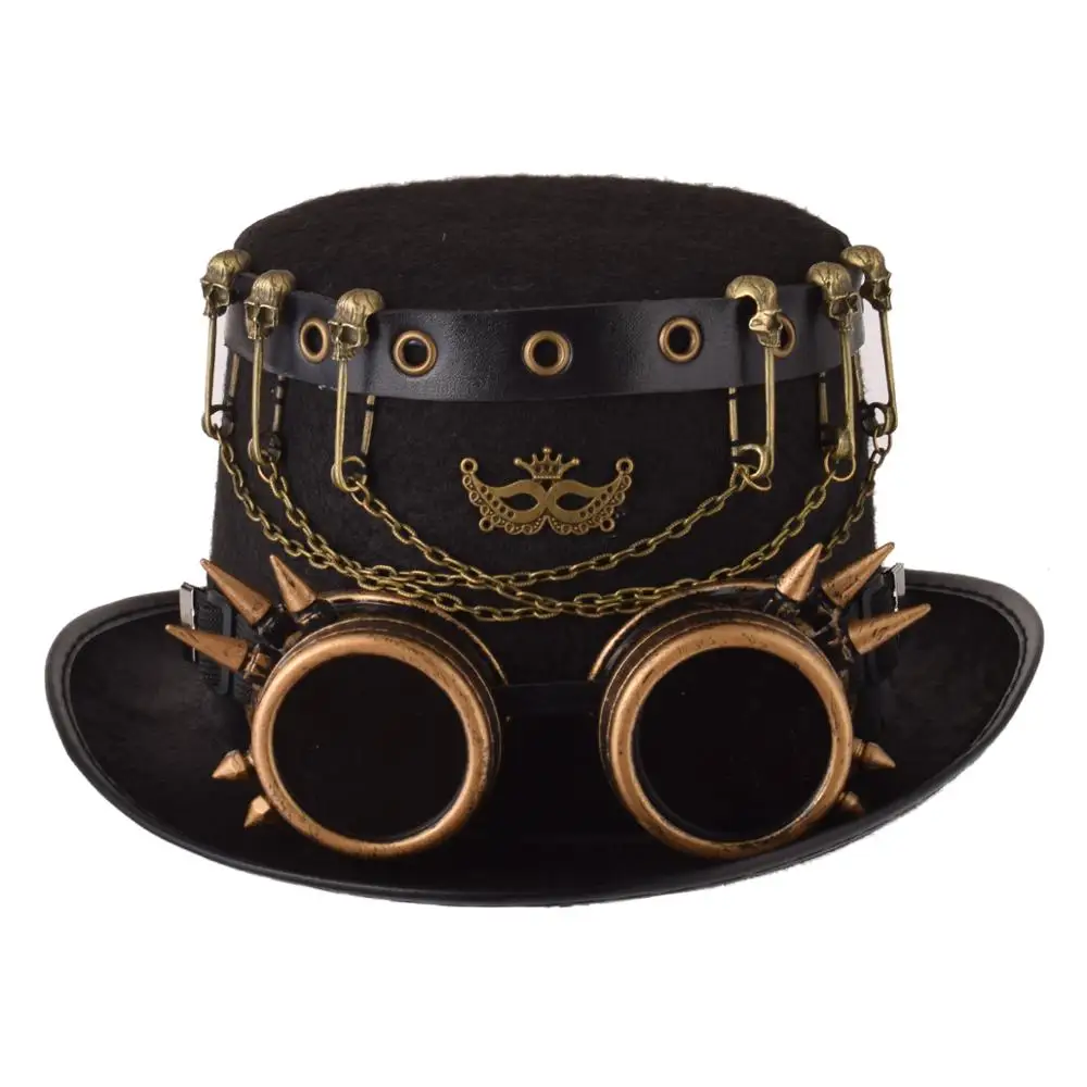 Gothic Steampunk Hat Black Detachable Goggles Vintage Punk Accessories
