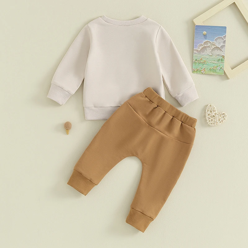 Baby 2 Piece Outfits Newborn Letter Print Long Sleeve Round Neck Sweatshirt and Pants Set Casual Cute Toddler Pants Suits