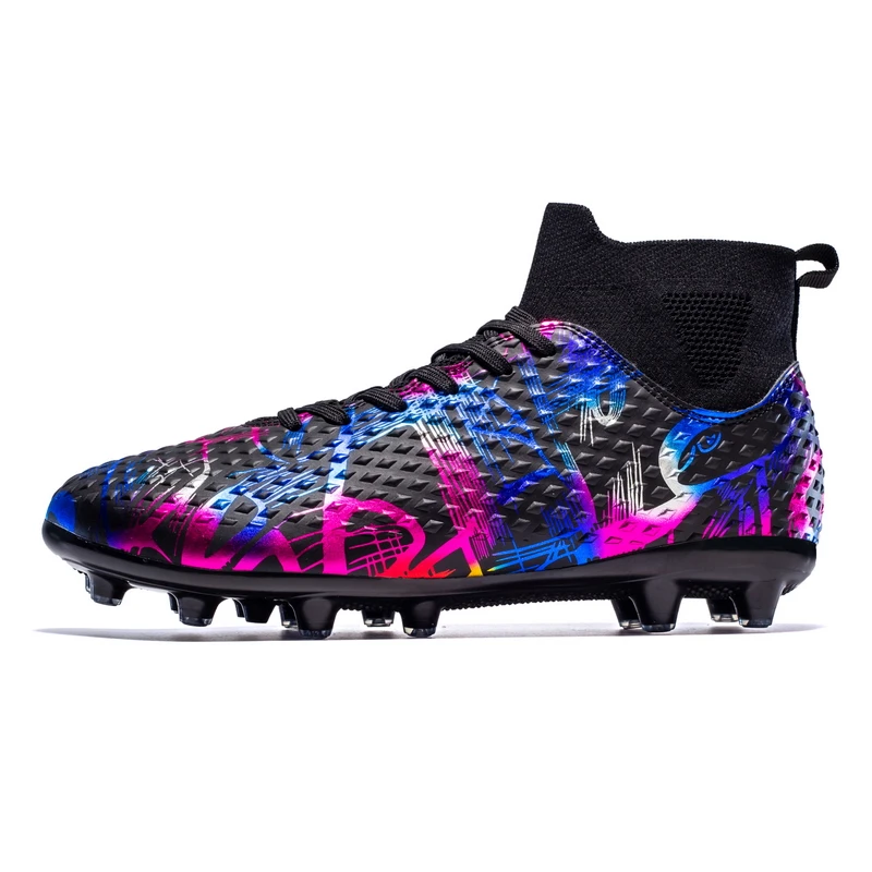 

2025 New Black Men's Soccer Shoes Tf/Fg Non-Slip Outdoor Training Football Boots Male Light High Top Football Sneakers For Men
