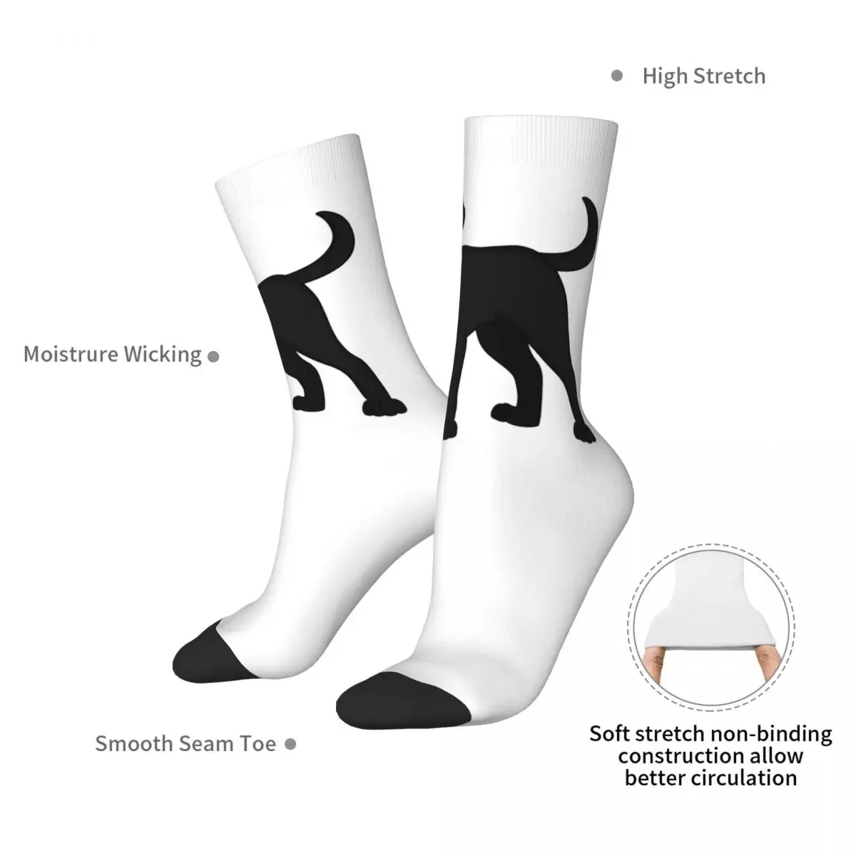 Smiling Black Lab Socks Harajuku Sweat Absorbing Stockings All Season Long Socks Accessories for Unisex Gifts