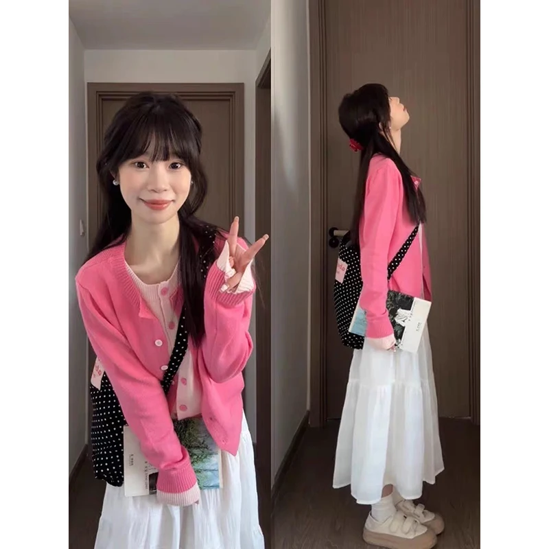 YIBASHU 여성용 핑크 카디건 스웨터 아메리칸 빈티지 2000년대 Y2k 점퍼 니트웨어 긴 소매 오버사이즈 스웨터 가을 옷