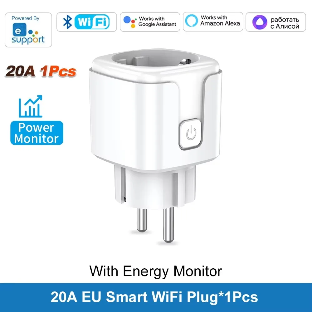 Works with Ewelink 16A/20A Socket Smart WiFi EU Plug With Power Monitoring Timing Function Outlet Voice Alexa Google Home Alice