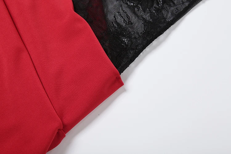 Weird Puss Spitzen-Patchwork-Kleid für Damen, Neckholder, tiefer Ausschnitt, Falten, rückenfrei, ärmellos, eng anliegend, hohe Elastizität, sexy, für Partys, figurbetont – Detail 8