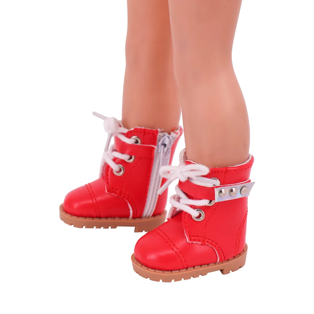 5Cm Red Doll Shoes Canvas Boots Leather Shoes For 14.5Inch American Doll,30-33cm Paola Reina,Kpop-Doll Our Generation Kid Toys