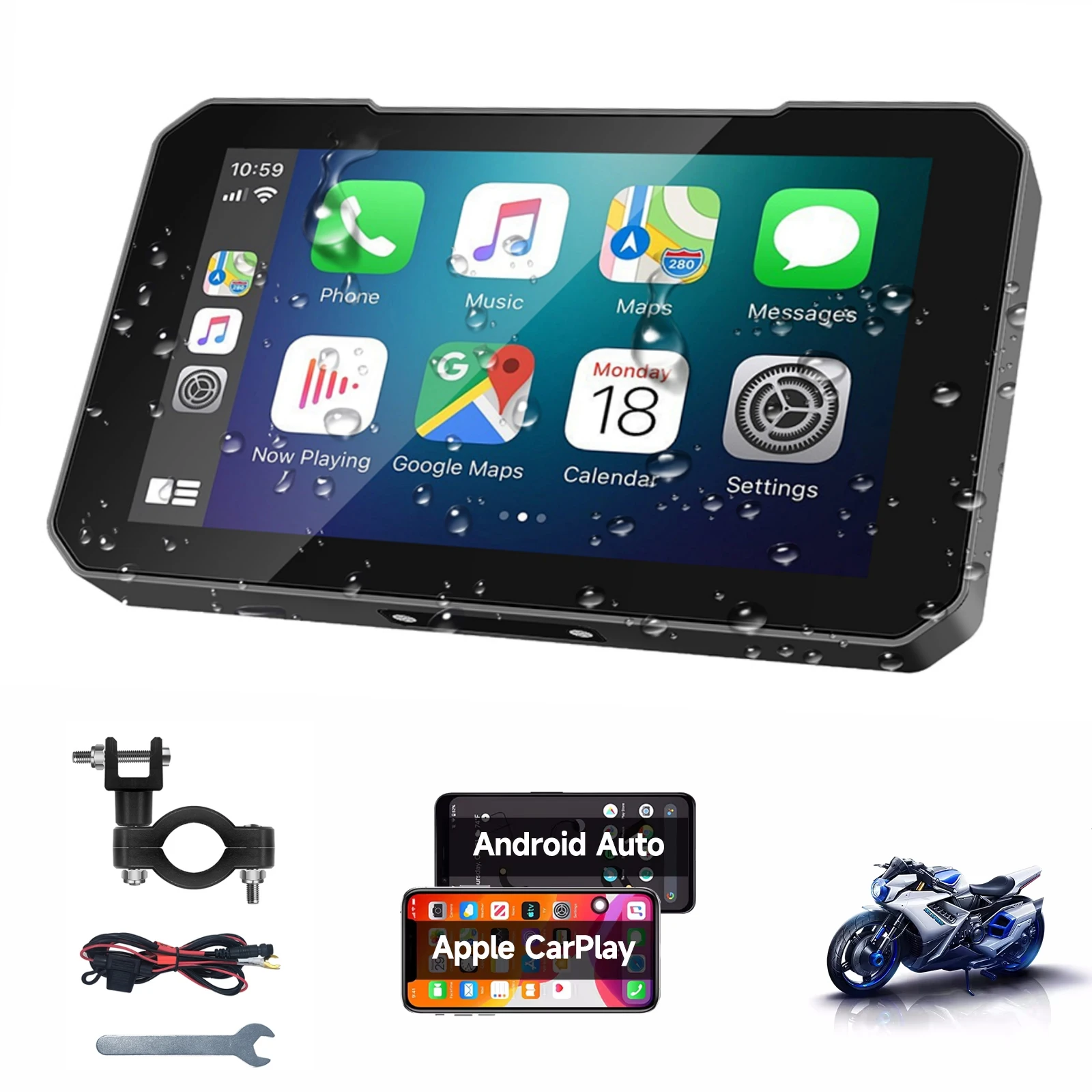 

5-дюймовый портативный GPS-навигатор для мотоциклов с беспроводным CarPlay/Android Auto и сенсорным экраном