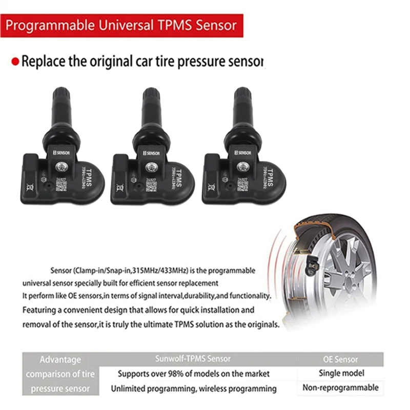 

3 шт. шин 2 в 1 датчик TPMS программируемый датчик давления в шинах 315 МГц + 433 МГц для инструмента Autel TS408 TS508 ITS600 MX датчик