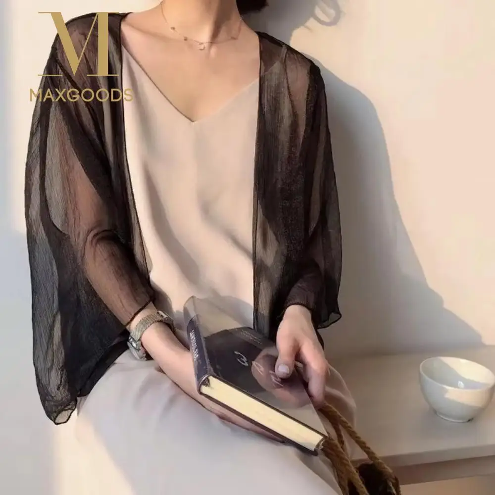 

Летний мятый женский кардиган из шифона, прозрачный тонкий топ, свободная прозрачная солнцезащитная одежда, маленькая куртка