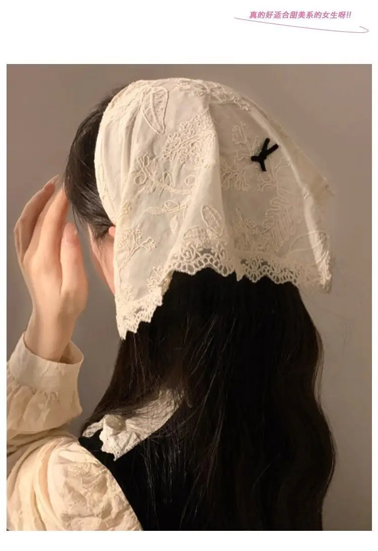 Retro ลูกไม้ผ้าพันคอ Seaside Headbands ผมผ้าพันคอโบฮีเมียสามเหลี่ยม Headscarf ผมสําหรับหญิงสาวแฟชั่น Party Kerchief