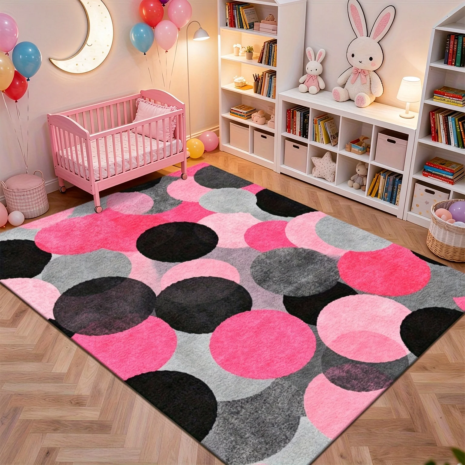 [2d Flat]Polka Dot Pattern Rectangular Rug, Playful Style Home Decor Rug, Printed Floor Mat, Large Play Mat, Suitable for Bedroom Indoor Room Supplies and Bedside Accessories