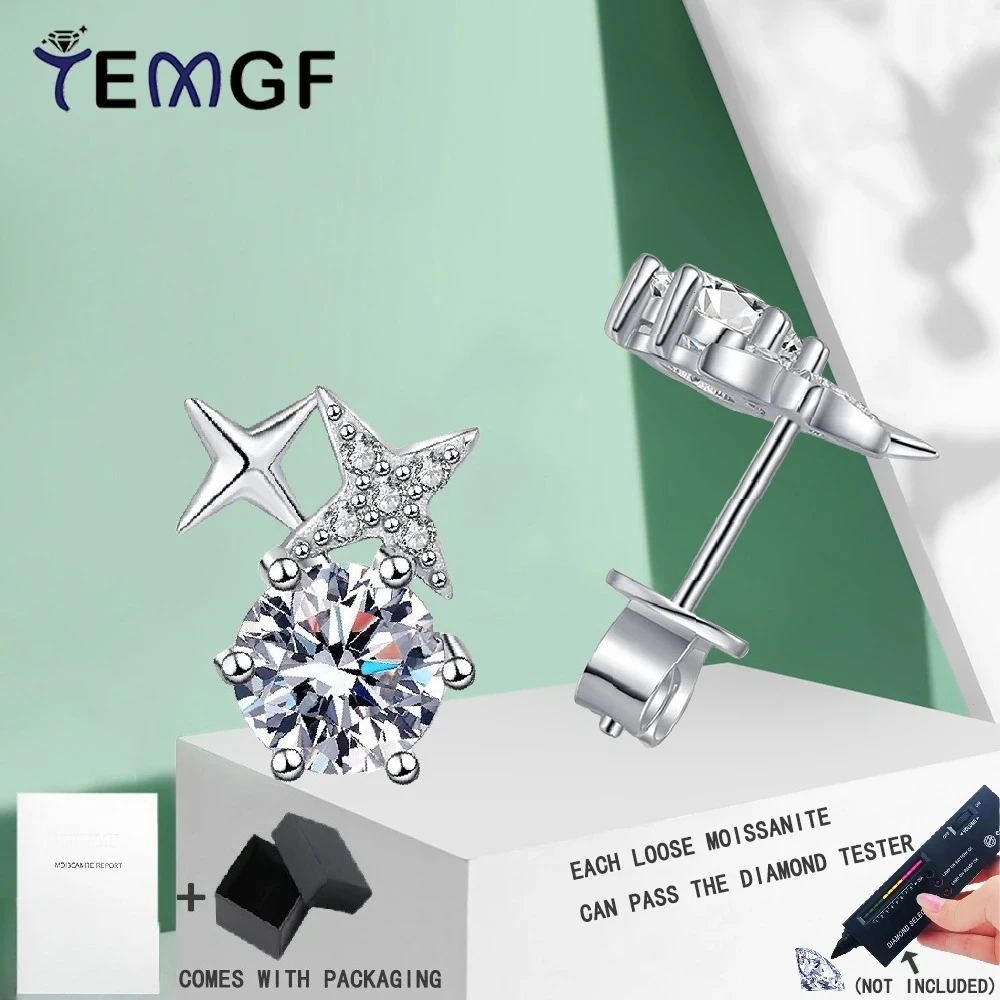

TEMGF 1 пара шпильок для ушей с муассанитом/цирконом, серьги со звездами из 100% стерлингового серебра 925 пробы для женщин и девочек, повседневные вечерние модные ювелирные изделия
