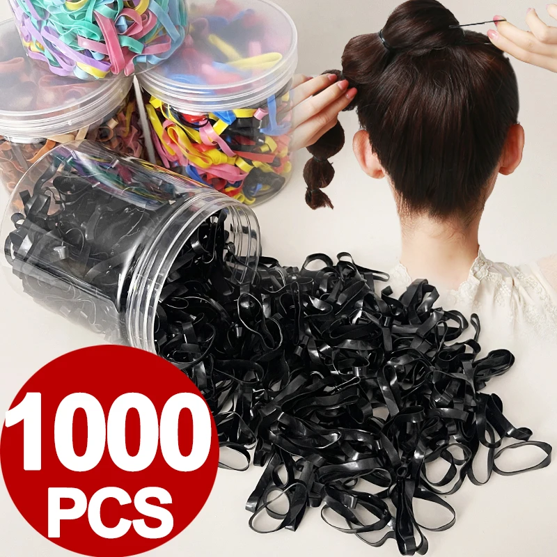 1000pcs Kids Disposable Color Thickened Headropes Does Not Hurt Hair Cord Girls Wear High Ponytail Rubber Band Hair Accessories