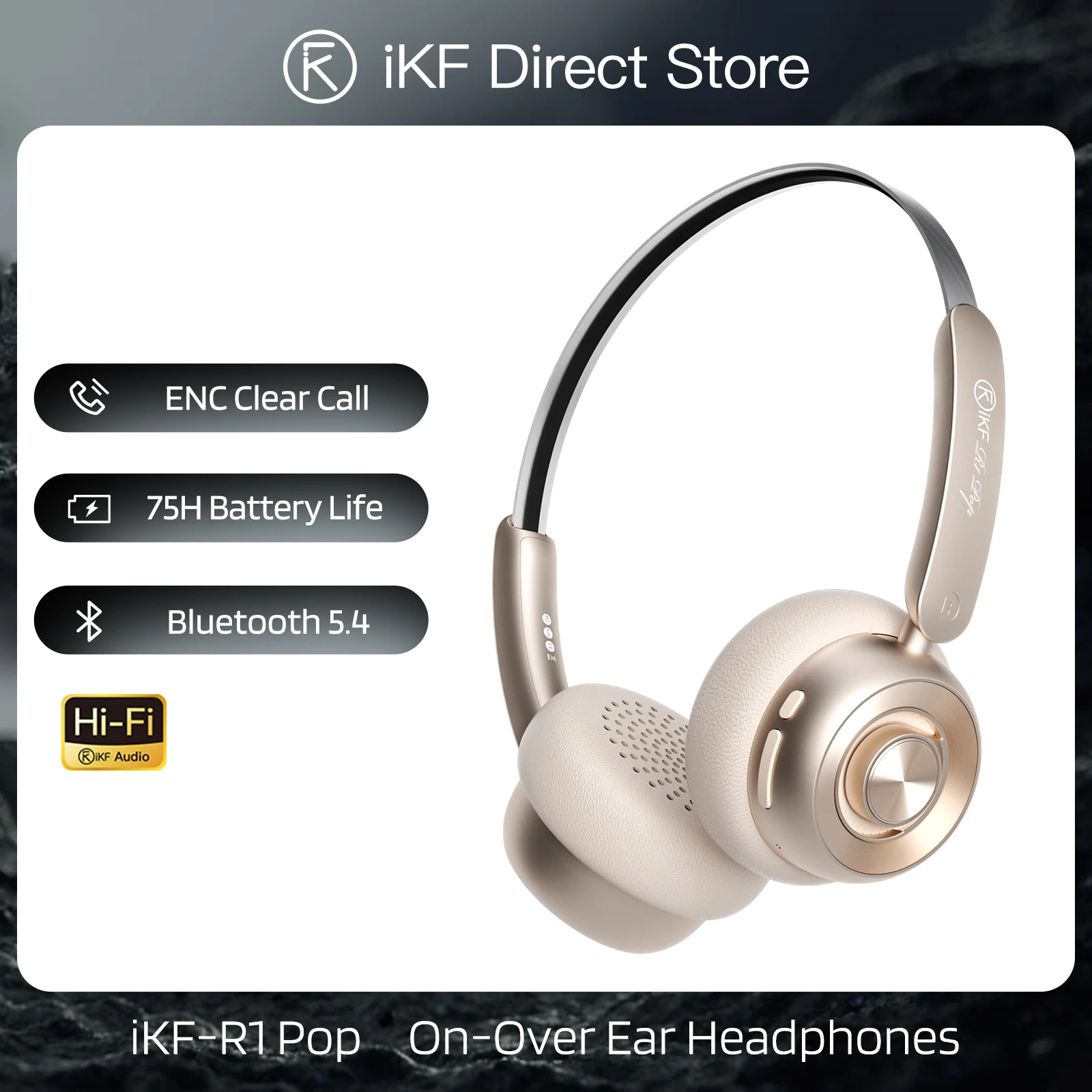 iKF-R1 Pop Metal Fashion Headband Wireless Headphones Bluetooth 5.4 ENC Clear Call Headset Spatial Sound Movie Mode 75H Playtime