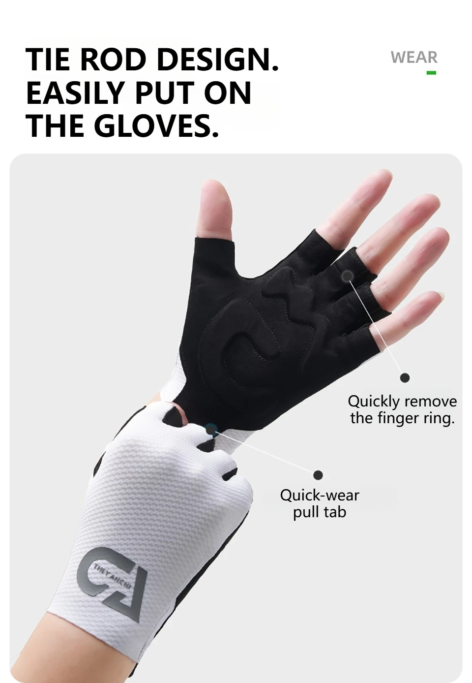 GTUBIKE Fahrradhandschuhe, stoßfeste Fahrradhandschuhe mit halben Fingern, atmungsaktive, stoßfeste kurze Fahrradhandschuhe, Sommerhandschuhe mit hoher Elastizität – Detail 10