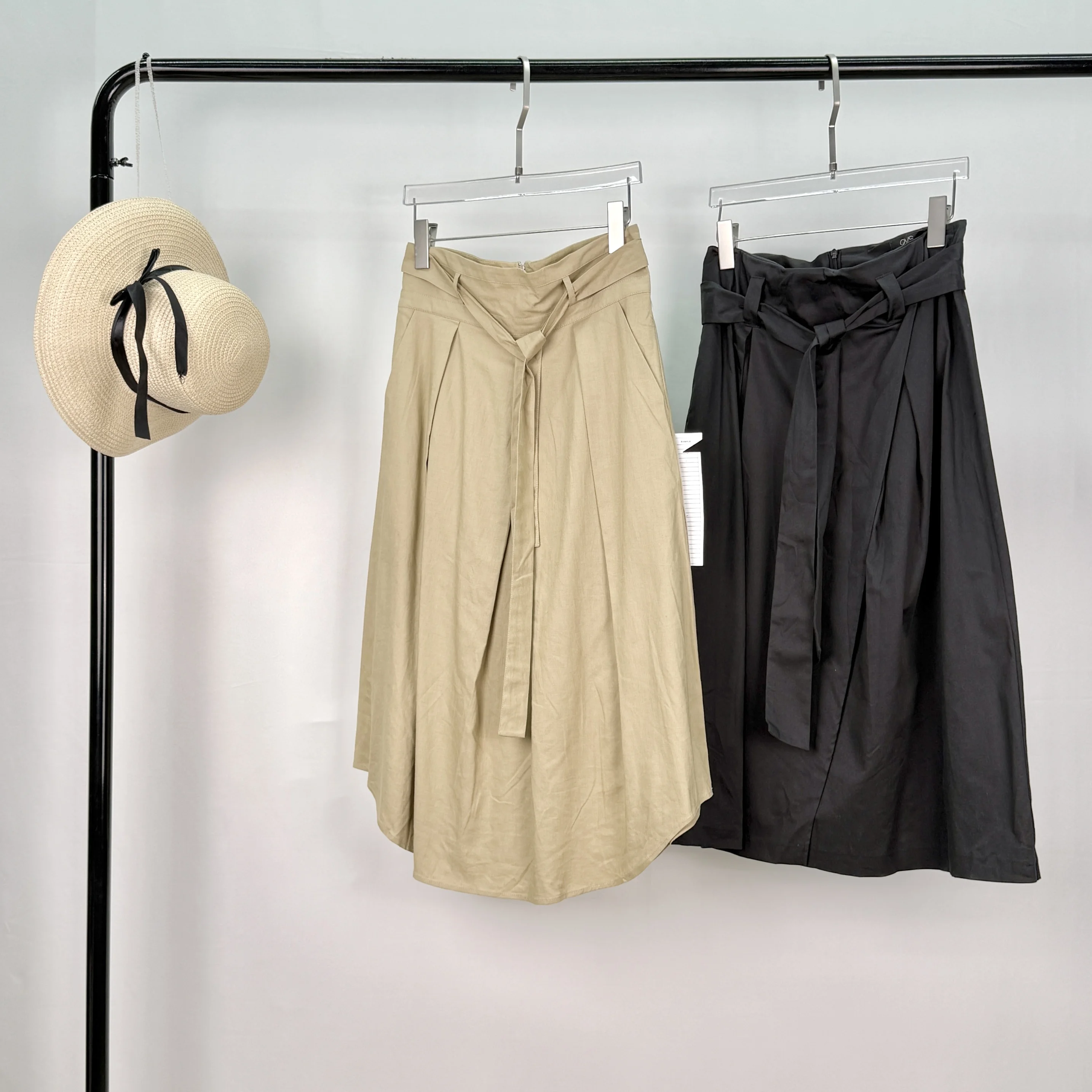 

High Waist A-Line Cotton Lin f Skirt Control ReceiptLuxury Belt Design Commute Sle Loose Fit mid Length Pure Color