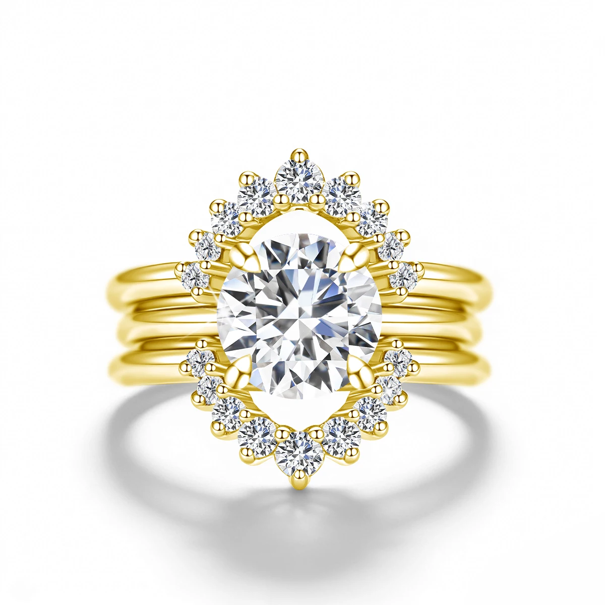 3pcs Set Stackable Rings for Women 14K Gold Filled 2 Carat Moissanite Engagement Ring Bride Wedding Jewelry Waterproof