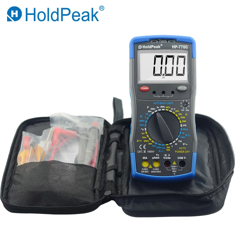 

HP-770C Digital Multimeter 1999 Counts 1000V 20A Inductance Capacitance Temperature NCV Auto Backlight
