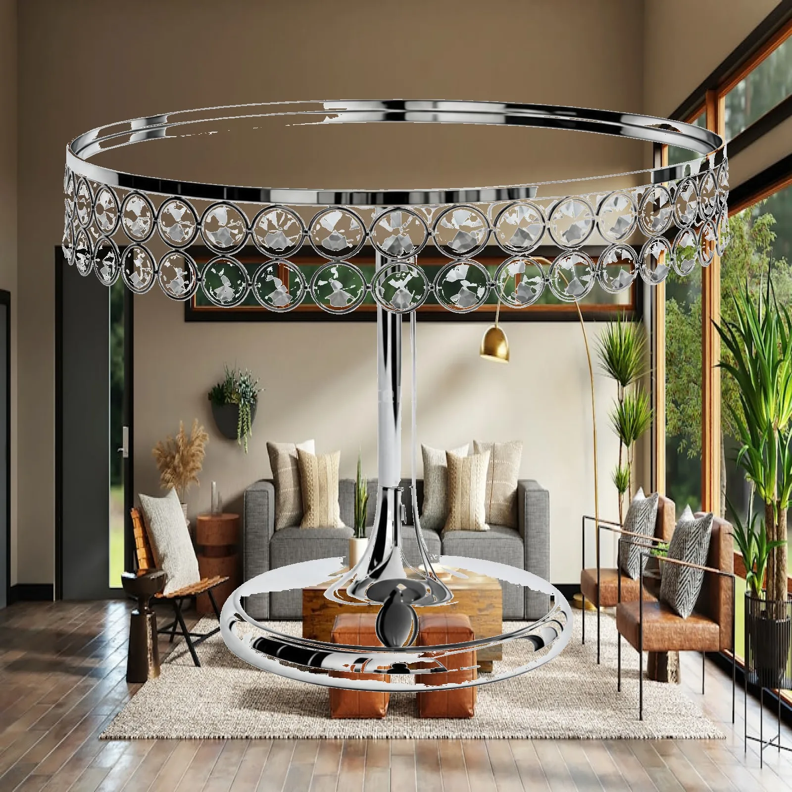 Shimmering Pedestal Cake Stand with Two-row Crystal Embellishments for Elegant Birthday and Tea Party Serving