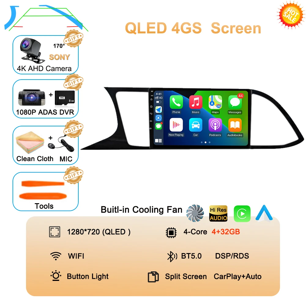 Auto radio Android 16 Carplay Auto voor Seat Leon 3 MK3 2012-2020 GPS Navigatie 4G WIFI Multimedia Videospeler Stereo 360 Camera