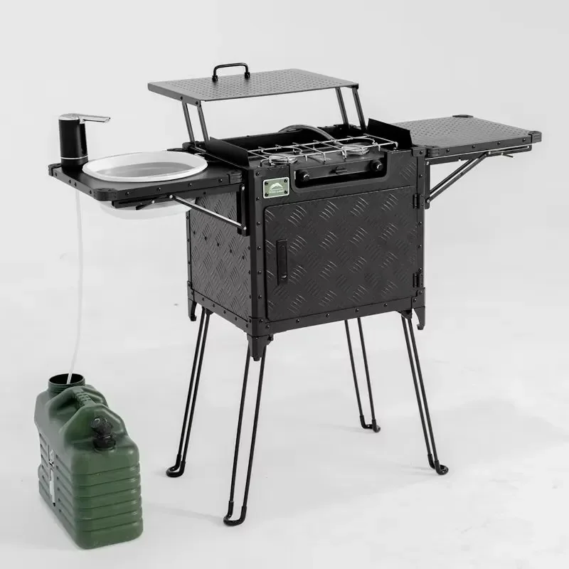 Upgraded Dual Burner Camping Kitchen Box for Portable Outdoor Cooking Set Higher Height All-in-One for Camping Hiking and Car